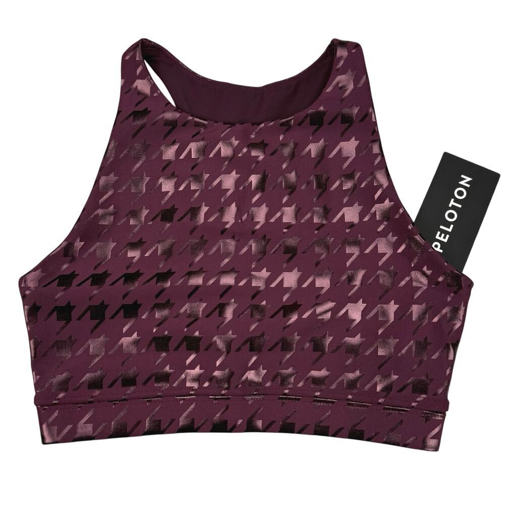 NWT PELOTON Show Up Foil Houndstooth High Neck Bra Sz XS Plum - Picture 3 of 7
